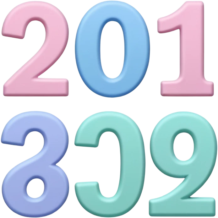 Numbers 1, 2, 3 in pastel colors (pink, blue, green), Pixar-style 3D, hand-drawn texture, soft shadow, transparent background emoji