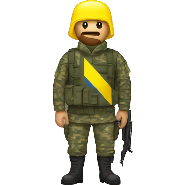 Ukrainian soldier, in camouflage pixel uniform with flag of ukraine emoji