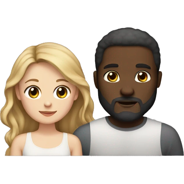 Dark skinned man with beard and a thick white girl with long light brown hair couple emoji