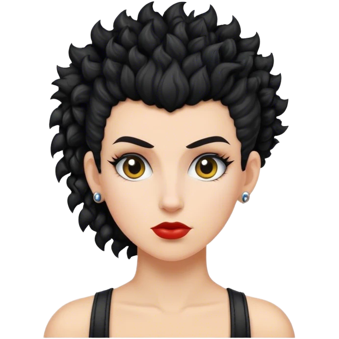mulher branca de cabelo moicano preto enrolado emoji