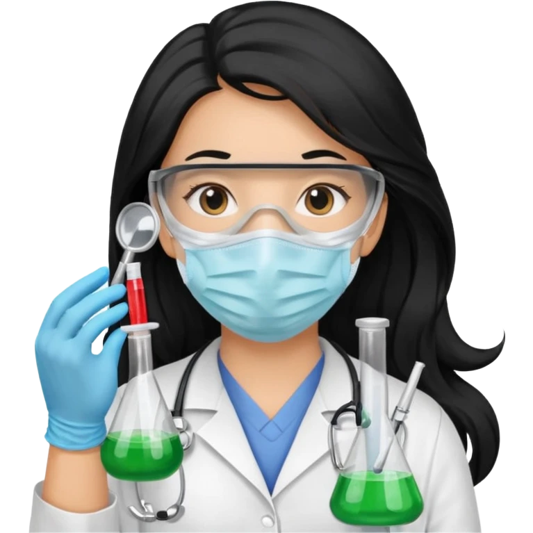 medica con guantes  y mascarilla e insumos lavoratorio pelo negro largo triguella sin testoscopio emoji