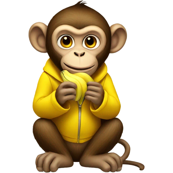 monkey eating a banana wearing a yellow coat emoji