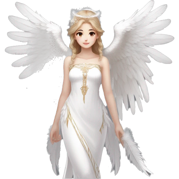 Beautiful angel in white dress, art station chengwei, halo, white feathers emoji