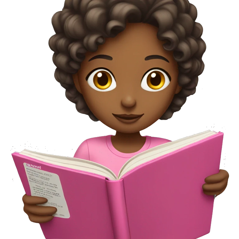 Brunette girl in pink reading book emoji