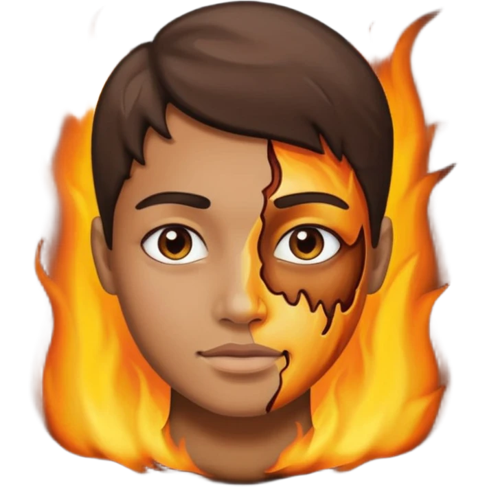 one half normal face other half burnt skin emoji
