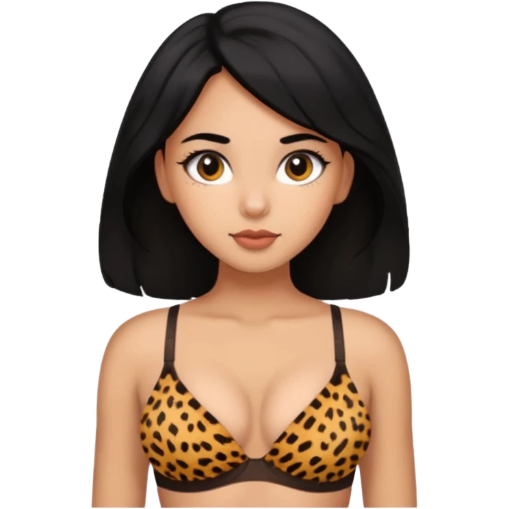 a girl with big boobs wearing a bra cheeta print black haired girl emoji
