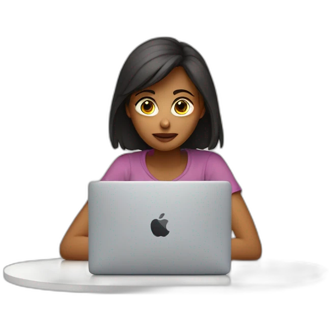 the girl is sitting at her macbook and is staring at it intently emoji