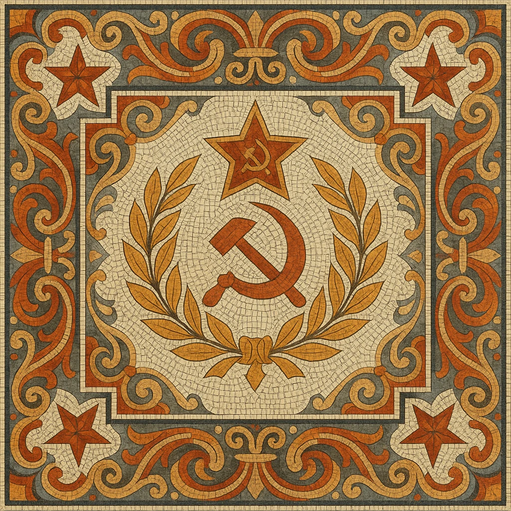 Kerama Marazzi style tile design featuring a Soviet-era mosaic motif, ornamental and decorative emoji