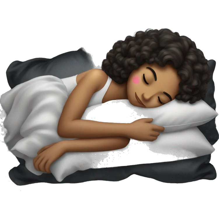 Hispanic girl with wavy hair sleeping on a black silk pillow  emoji