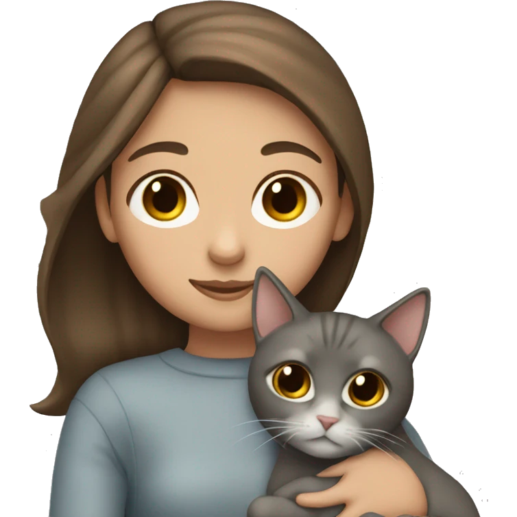 Brown hair girl who’s cuddling a grey cat emoji