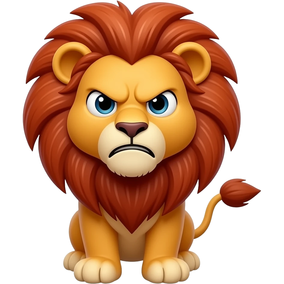 A little red lion standing there, looking at us with a frustrated expression emoji