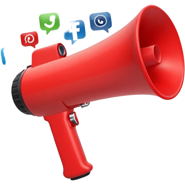 megaphone with social media icons around emoji