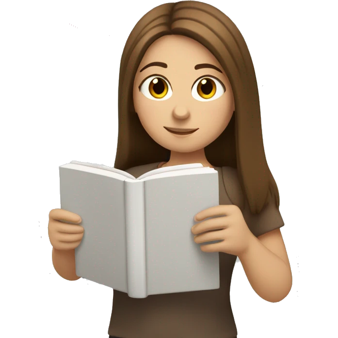 a white girl with a brown straight hair is reading a book colored in a spanish flag emoji