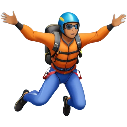A base jumper soaring through the sky, with a parachute deployed, gliding over a dramatic cliffside or tall building. The background showcases a vast landscape below, with clouds and open skies, emphasizing the adrenaline and freedom of the sport emoji