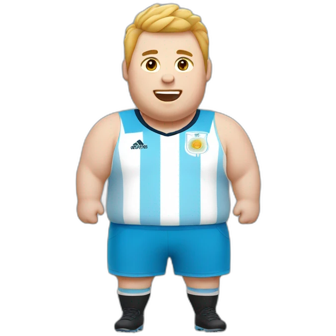 Short hair, obese white man play jumping. argentina team uniform.  emoji
