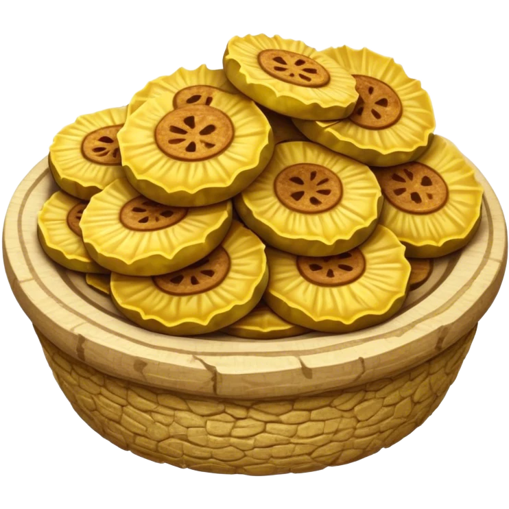 Patacones Cinematic Realistic Patacones Dish Emoji, depicted as crushed, crispy plantain discs, rendered with rich textures and dynamic, natural lighting. emoji