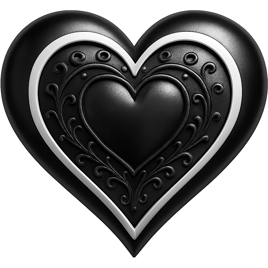 goth black white heart 3d  , remove background  emoji