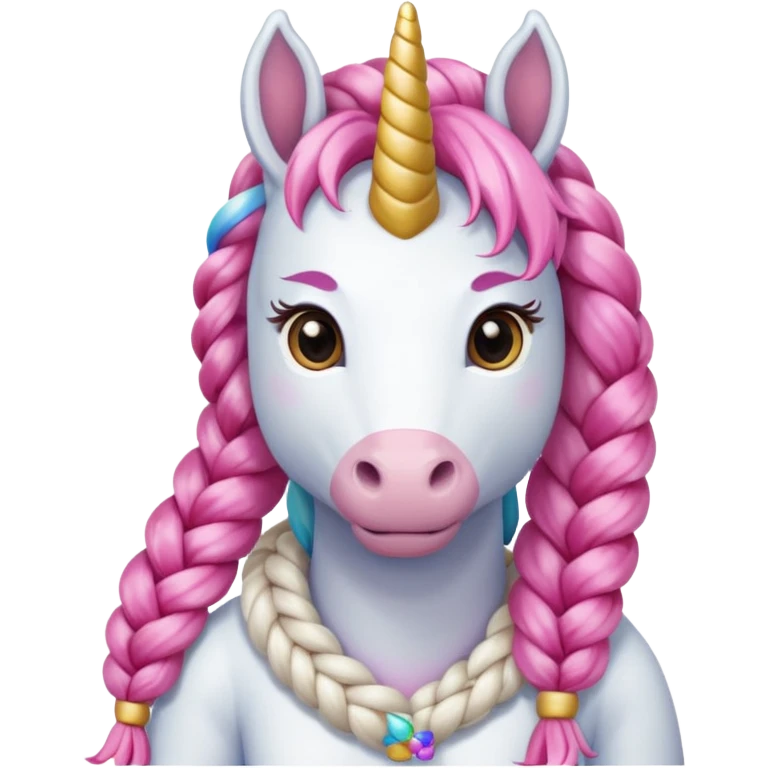 braided unicorn wiith big visible braids looking into the camera emoji