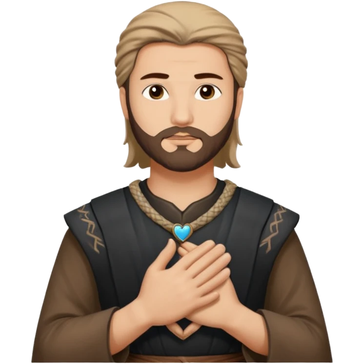 ایسا تصویر بناو جس میں ارتعرل کا عثمان جیسا بندہ دل پر ہاتھ رکھے ہوئے تابعداری کے حالت میں نظر ائے۔ emoji