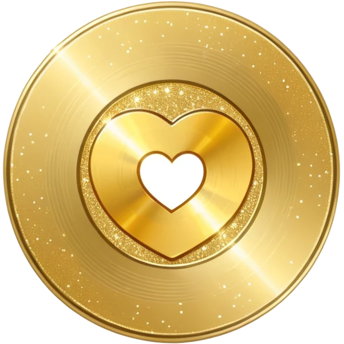 gold CD with a scratch, with a heart shape scratch, with a glitter effect emoji
