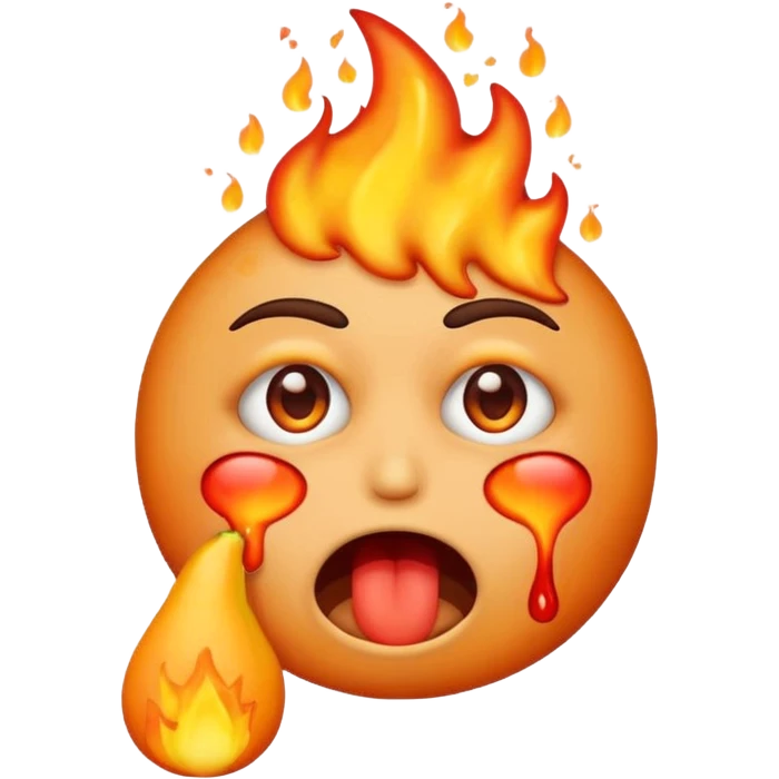 i want emoji face not with burning hair but with burning eyes and also the emoji should look like it is vomiting emoji