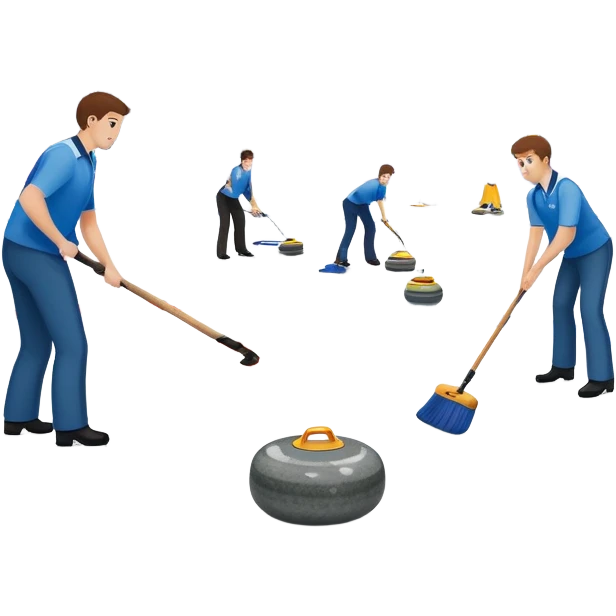 An icon showing a curling match on an indoor ice stadium, with a polished curling stone gliding toward the target and players sweeping. Spectators watch from stands, and flags hang above the rink. Transparent background highlights strategy and focus in the sport of curling. emoji