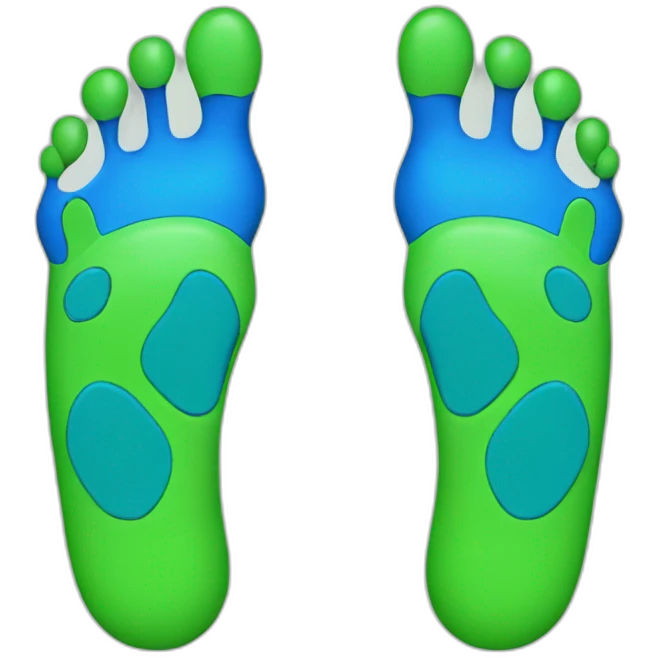 green left and blue right foot with pawpads emoji