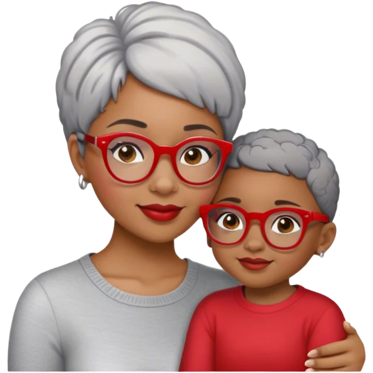 Light skinned Black girl with red glasses short natural gray haircut celebrating Mother’s Day emoji
