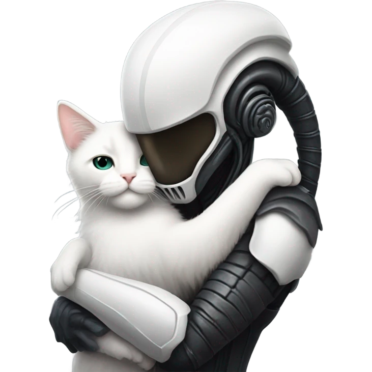 Xenomorph hugs a white cat emoji