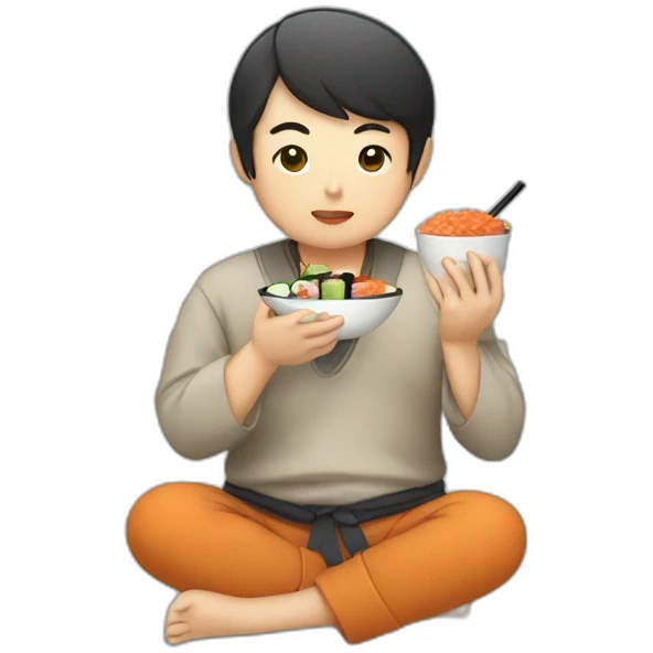 Asian eating sushi and drinking boba emoji