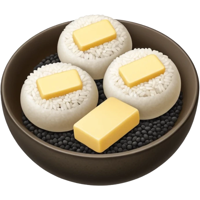 black sesame seeds mized with sugar and butter inside center of each small glutinous rice balls emoji