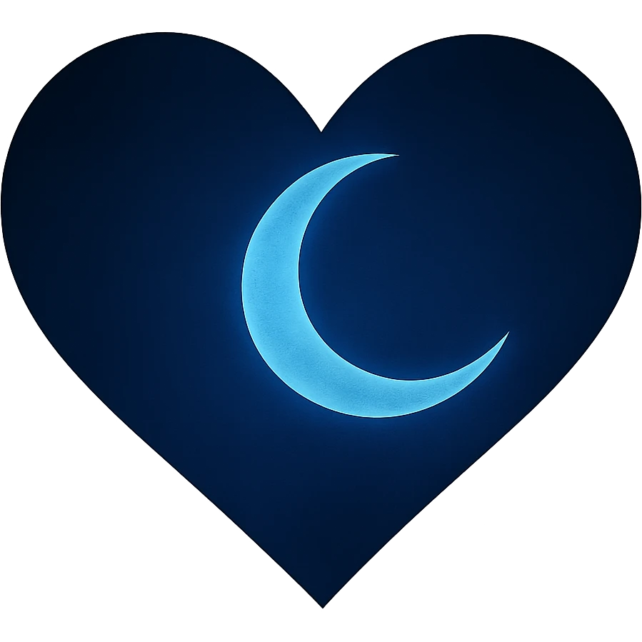 Keep only the heart with a crescent moon inside, midnight blue colors, no background. emoji