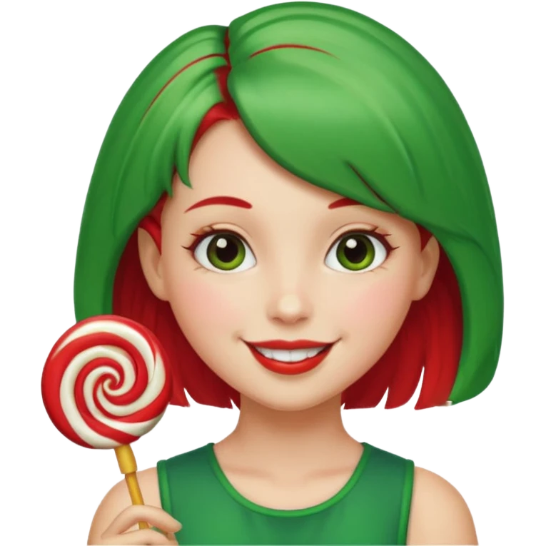 very pretty candy shop girl face with lollipop hair red and green combined emoji