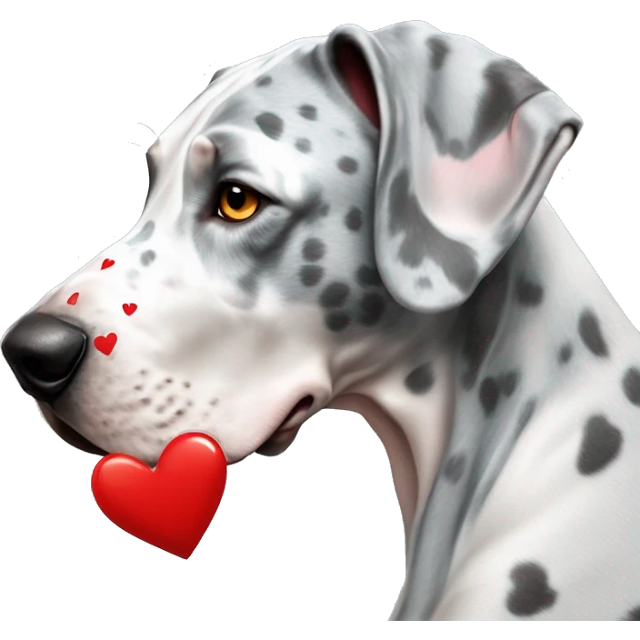 Blue Merle Great Dane with red hearts on head emoji
