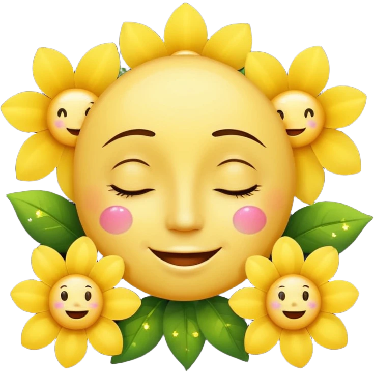 🥺🌸🥰😲✨ The face is a round yellow face, combined with other expressions and symbols. emoji