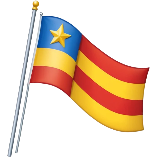 A flag with nine horizontal stripes, alternating red and yellow, starting and ending with yellow. On the left side, a blue triangle pointing to the center, with a white five-pointed star inside. emoji