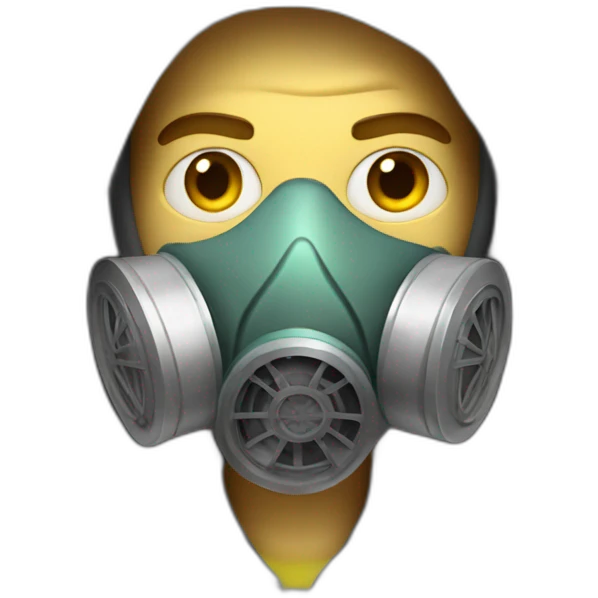 white man with hoodie and gas mask and airbrush emoji
