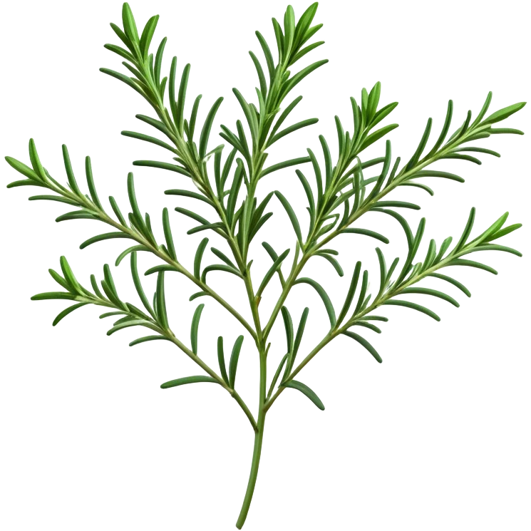 Cinematic Realistic Rosemary Emoji, Fragrant and fresh, with slender green stems covered in needle-like leaves, which release a distinctive herbal scent. The plant seems to exude energy, with soft sprigs of leaves stretching upwards. Soft glowing outline, capturing the essence of earthy healing and aromatic delight in a sprig of rosemary! emoji