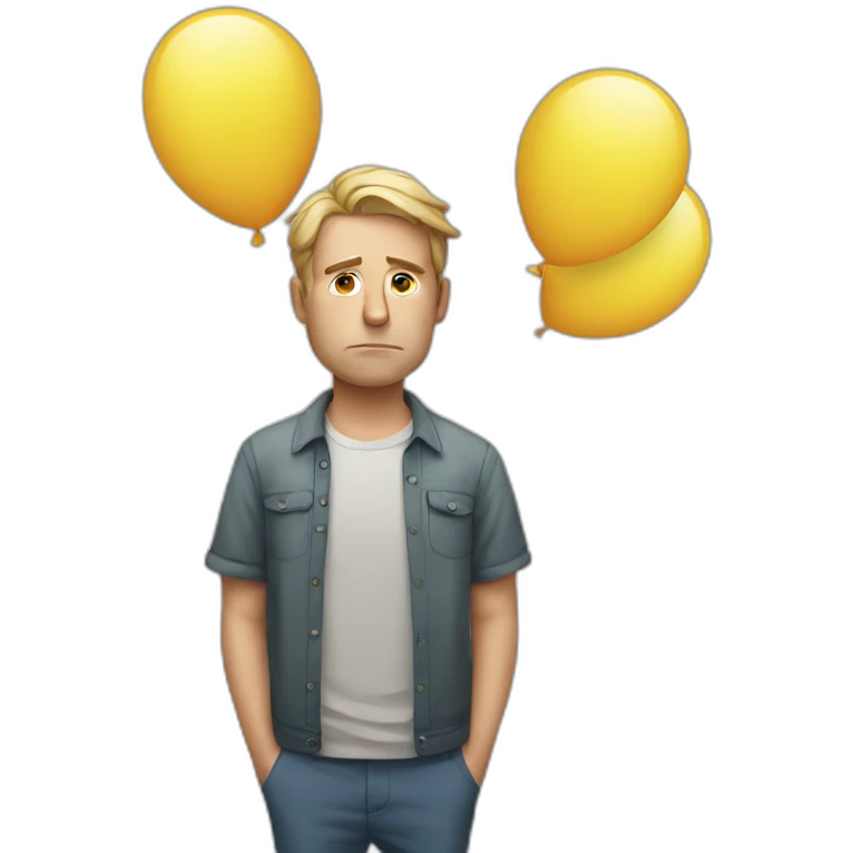 Sad white man holding balloons emoji
