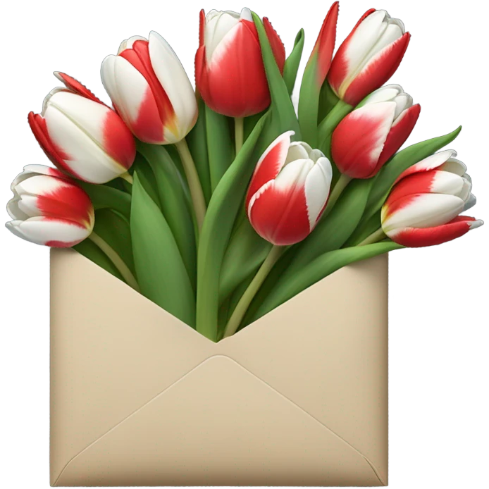 Colour: #D4CCC2 Envelope with 4 red tulips and 4 white tulips in. Make the envelope full of tulips emoji
