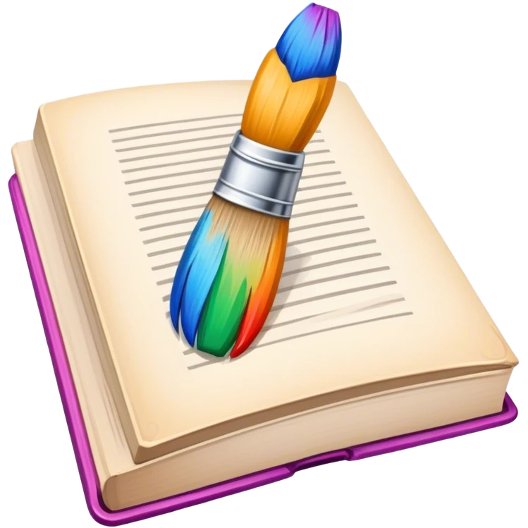 icon for artistic Illustration. paintbrush under illustrated page of book, colorful sketch, simple lines, minimalistic style, transparent background. emoji