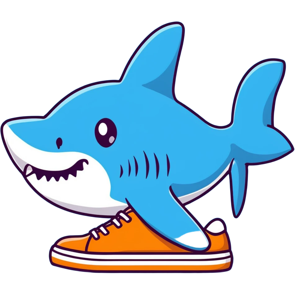 shark with four legs and blue sneakers, cartoonish sticker style emoji