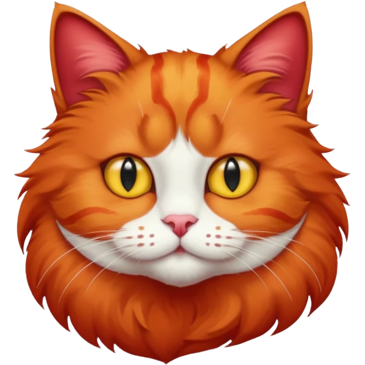 red cat with a white breast, a red spot on the chin. yellow eyes. fluffy. emoji