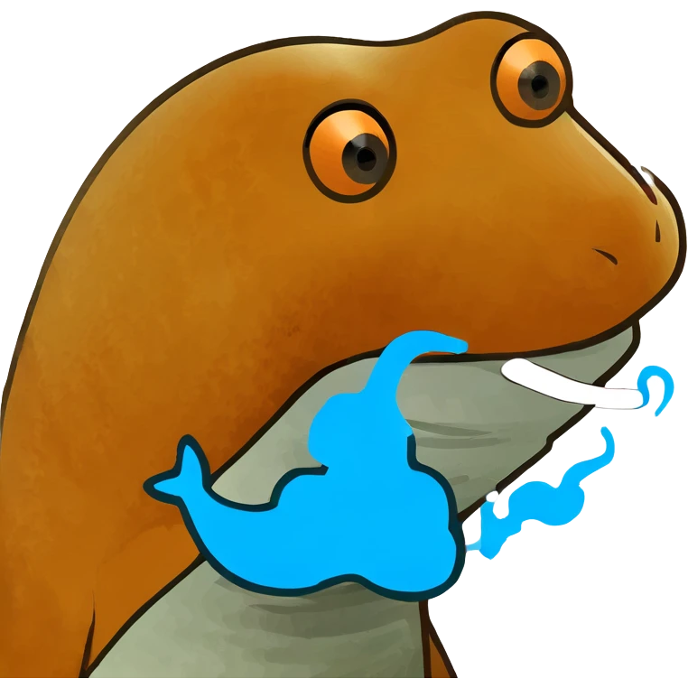 Orange dolphin blowing smoke in the shape of a five point star emoji
