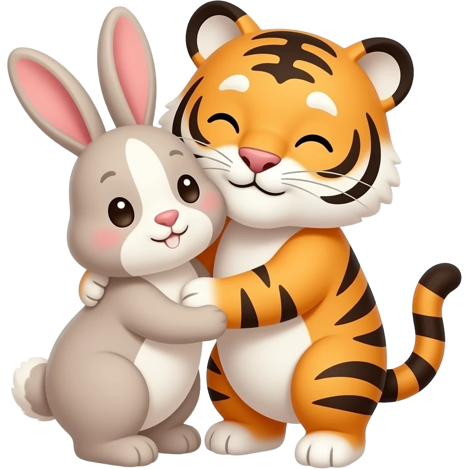 cute bunny and tiger love emoji