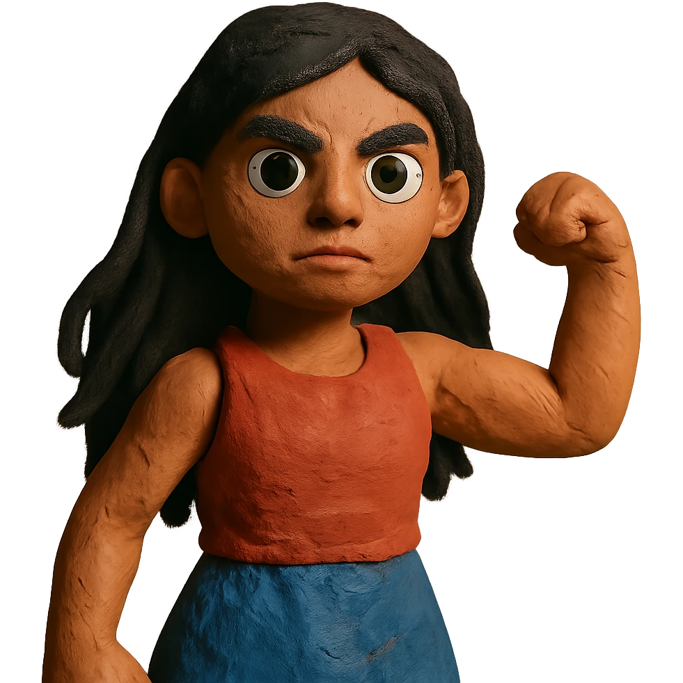 strong girl with brown eyes, long slightly wavy black hair emoji