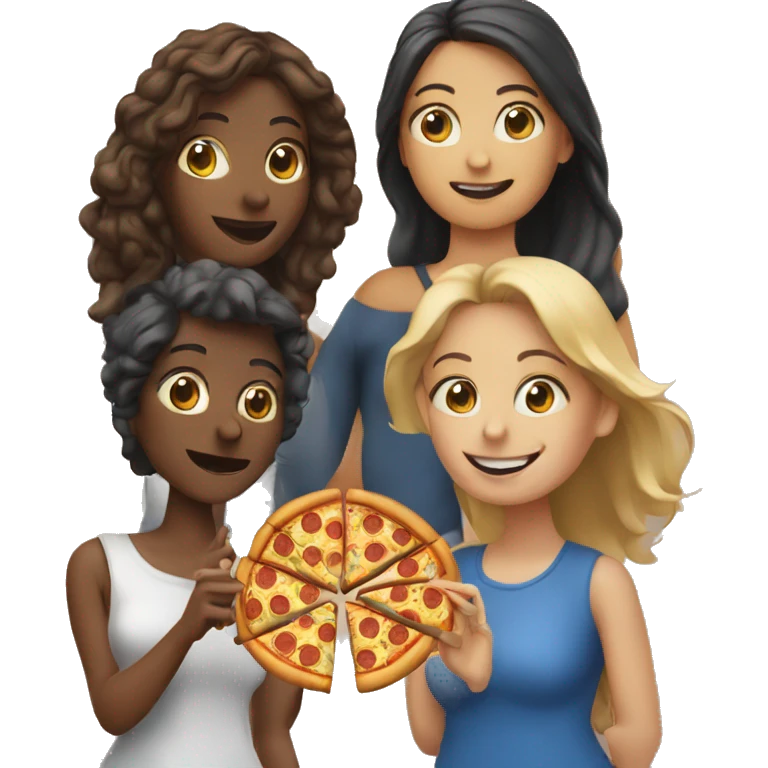 Four women and one man eating pizza emoji