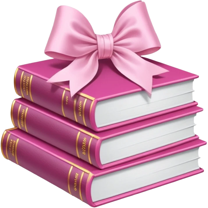 Pink Books stacked up and tied together by a white bow emoji