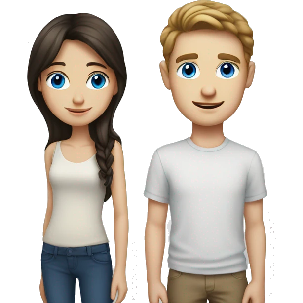 blue eyed white brunette boy with brunette girl emoji