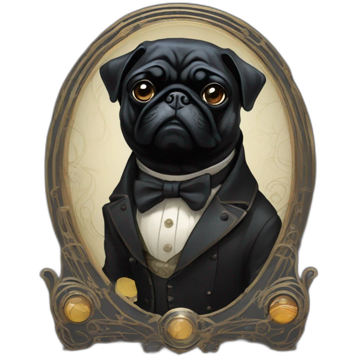A cyberpunk black pug in Art Nouveau style during 1910 emoji